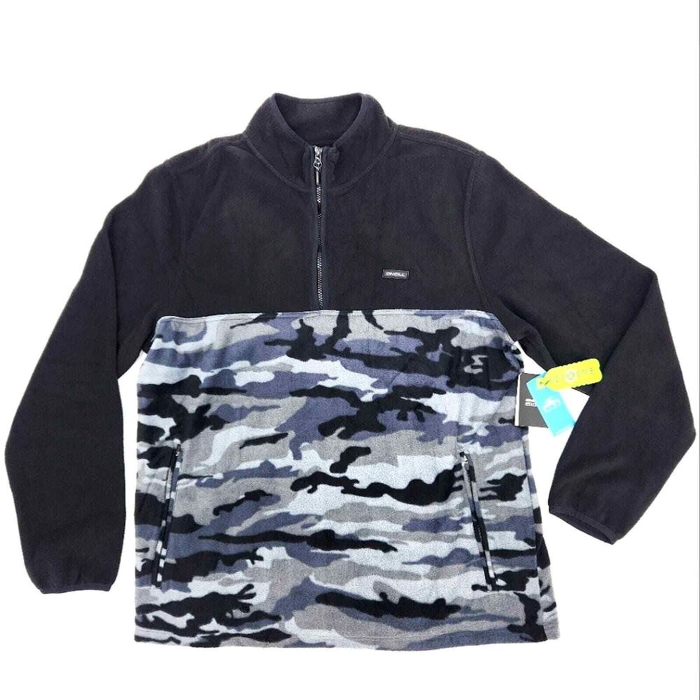 Oneill TRVLR Conway Superfleece 1/4 Zip Pullover Mens Size XL Black Camo